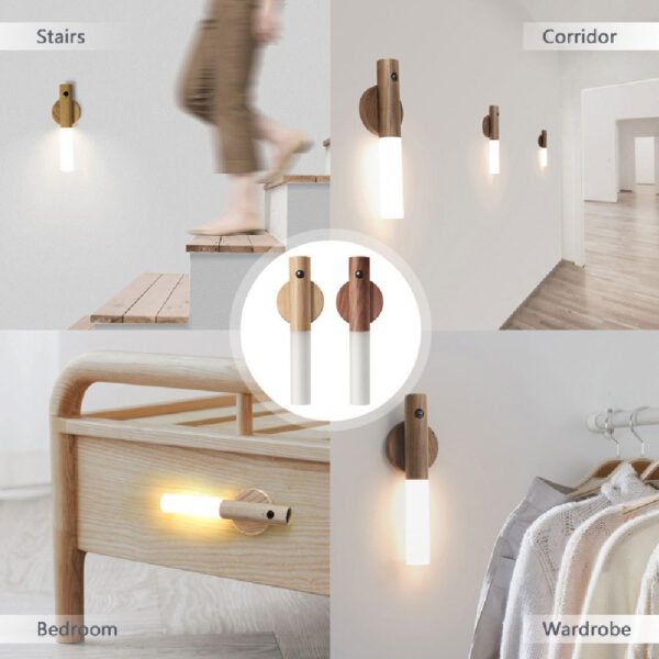 Auto LED USB Magnetic Wood Wireless Night Light Corridors Porch Lights PIR Motion Sensor Wall Light Cabinet Lamp - Image 6