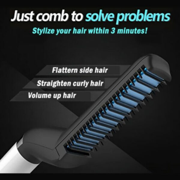 Electric Hair Straightener Brush,Men Quick Beard Straightener Styler Comb,Hair Straightening,Curly Hair Straightening Comb,Side Hair Detangling,Multifunctional Hair Curling Curler - Image 3